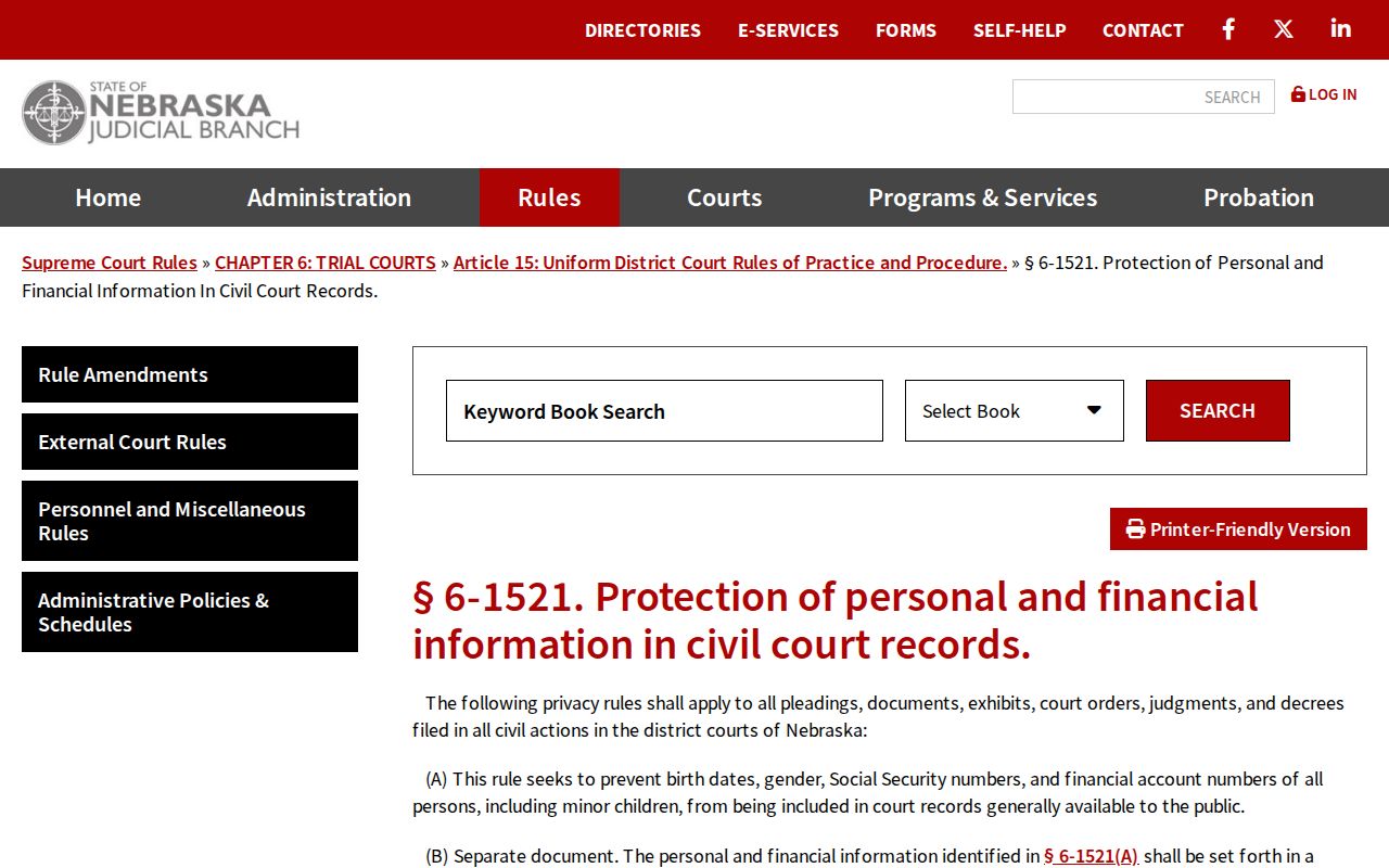 Hayes civil court docket personal and financial information protection rule