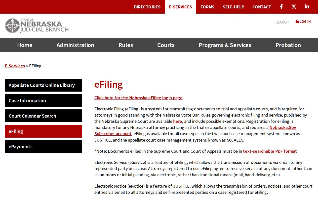 Hayes civil court docket Nebraska eFiling and eService information