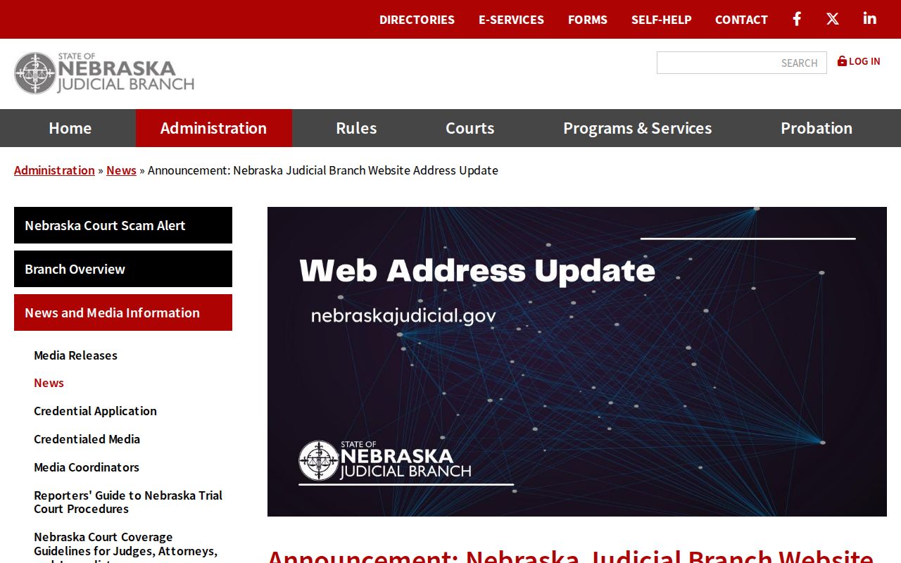 Hayes County court docket Nebraska Judicial Branch website notice